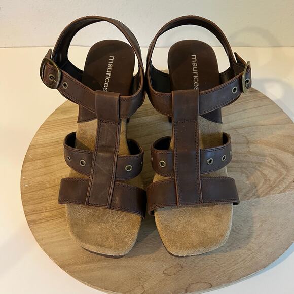 Maurices Brown Square Toe Chunky Y2K Look Strappy Sandal Size 10 - Picture 7 of 11